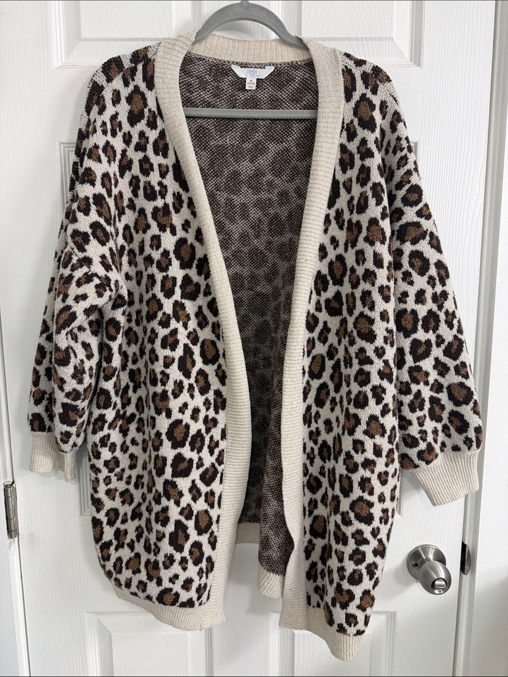 Time and Tru Open Front Leopard Cardigan in Cream, Brown and Black